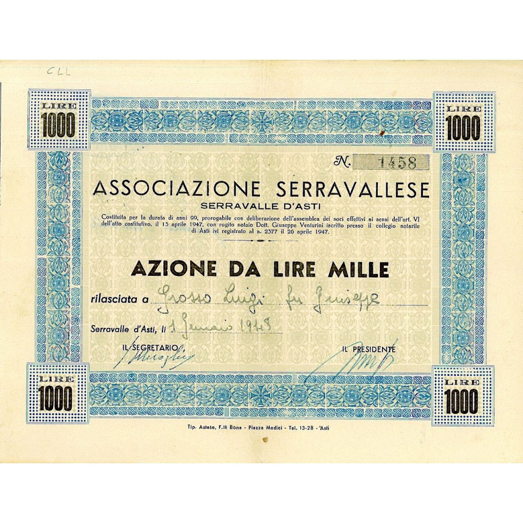 1948 - ASSOCIAZIONE SERRAVALLESE - SERRAVALLE D'ASTI