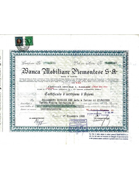 1960 - BANCA MOBILIARE PIEMONTESE S. A.