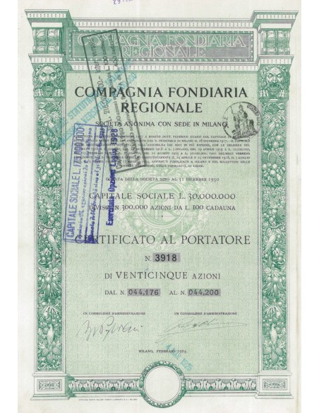 COMPAGNIA FONDIARIA REGIONALE - 25 AZIONI MILANO 1924