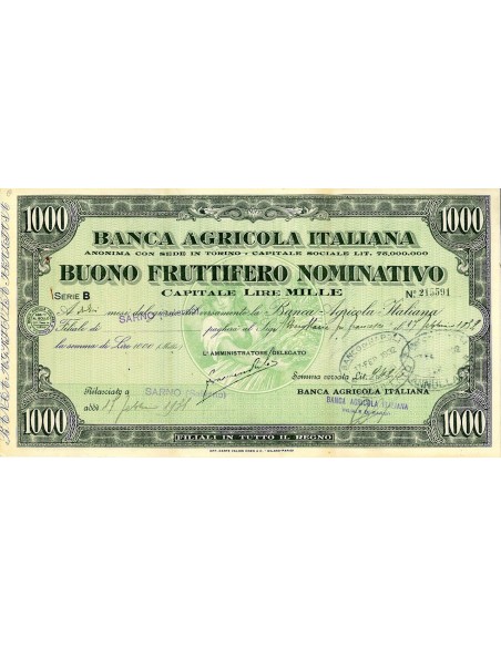 1931 - BANCA AGRICOLA ITALIANA - SARNO