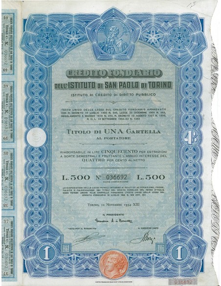 1934 - CREDITO FONDIARIO DELL'ISTITUTO DI SAN PAOLO DI TORINO