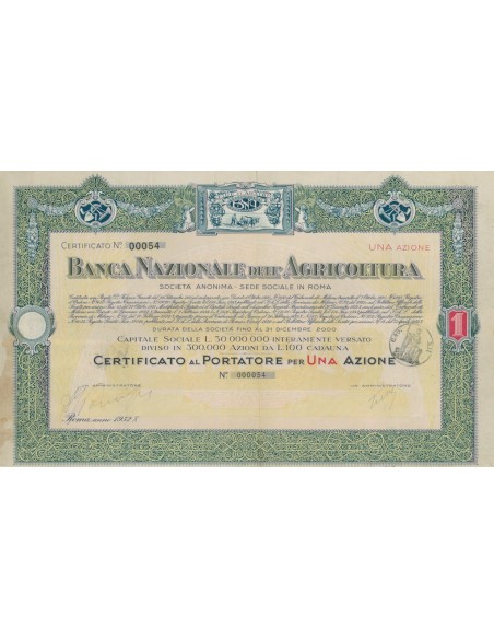 BANCA NAZIONALE DELL'AGRICOLTURA - UNA AZIONE ROMA 1932