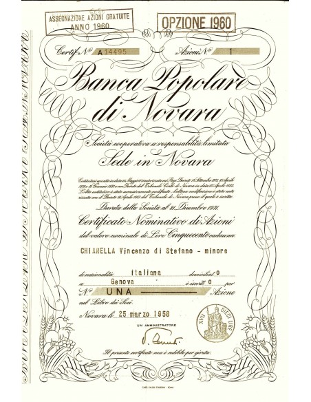 1958 - BANCA POPOLARE DI NOVARA