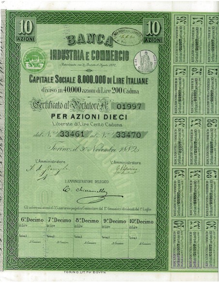 1882 - BANCA INDUSTRIA E COMMERCIO (10 AZIONI)