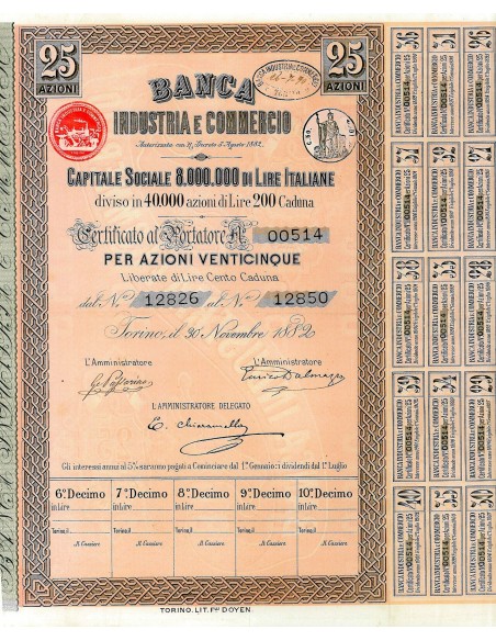 1882 - BANCA INDUSTRIA E COMMERCIO (25 AZIONI)