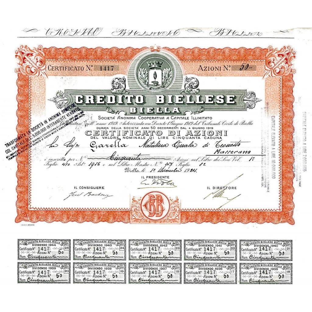 1924 - CREDITO BIELLESE - BIELLA