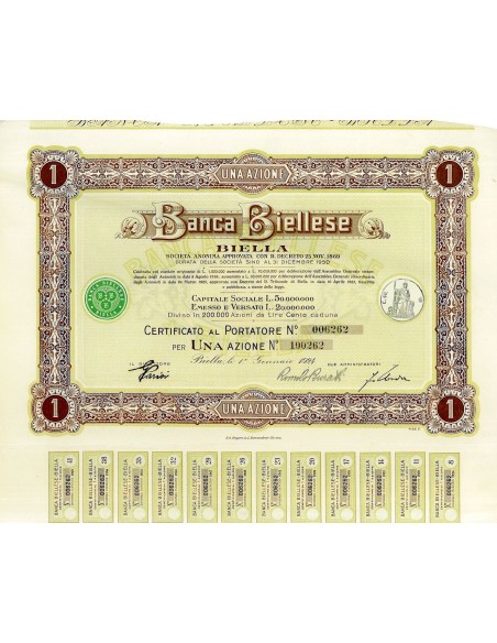 1924 - BANCA BIELLESE - BIELLA (1 AZIONE)