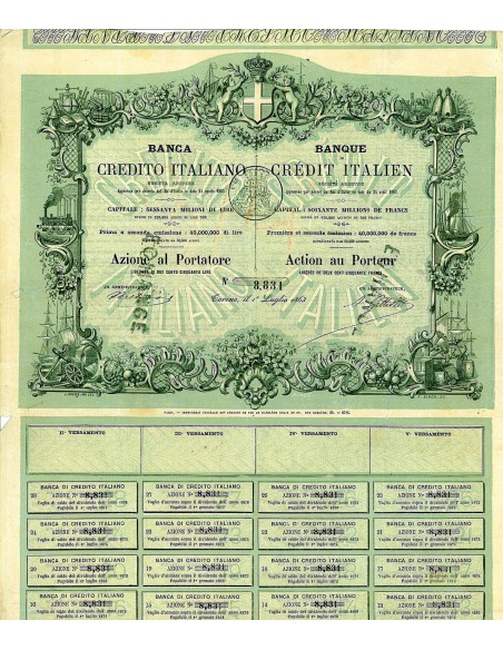 1863 - BANCA DI CREDITO ITALIANO (1 AZIONE DI 250 LIRE) - TORINO