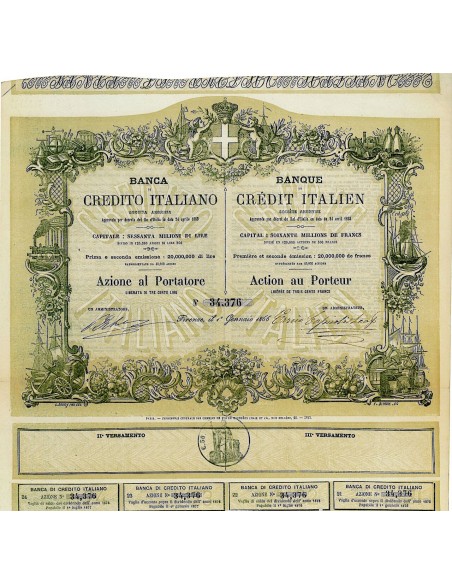 1866 - BANCA DI CREDITO ITALIANO (1 AZIONE DI 300 LIRE) - TORINO