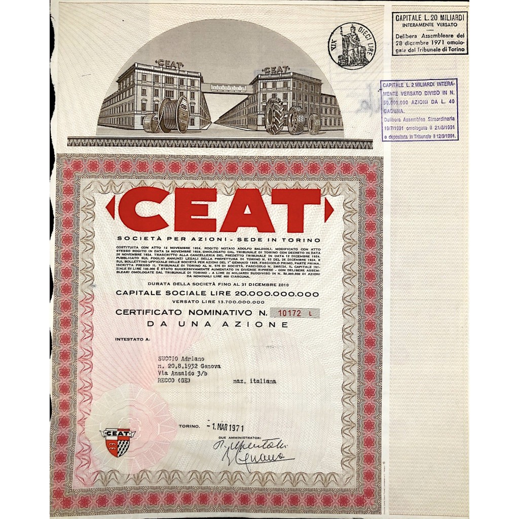 1971 - CEAT GOMMA 1 AZIONE - TORINO