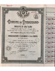 1896 - COMUNE DI ORBASSANO - 1 OBBLIGAZIONE LIRE CENTO -...