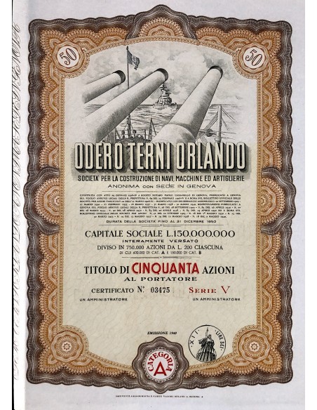1940 - ODERO TERNI ORLANDO - 50 AZIONI GENOVA