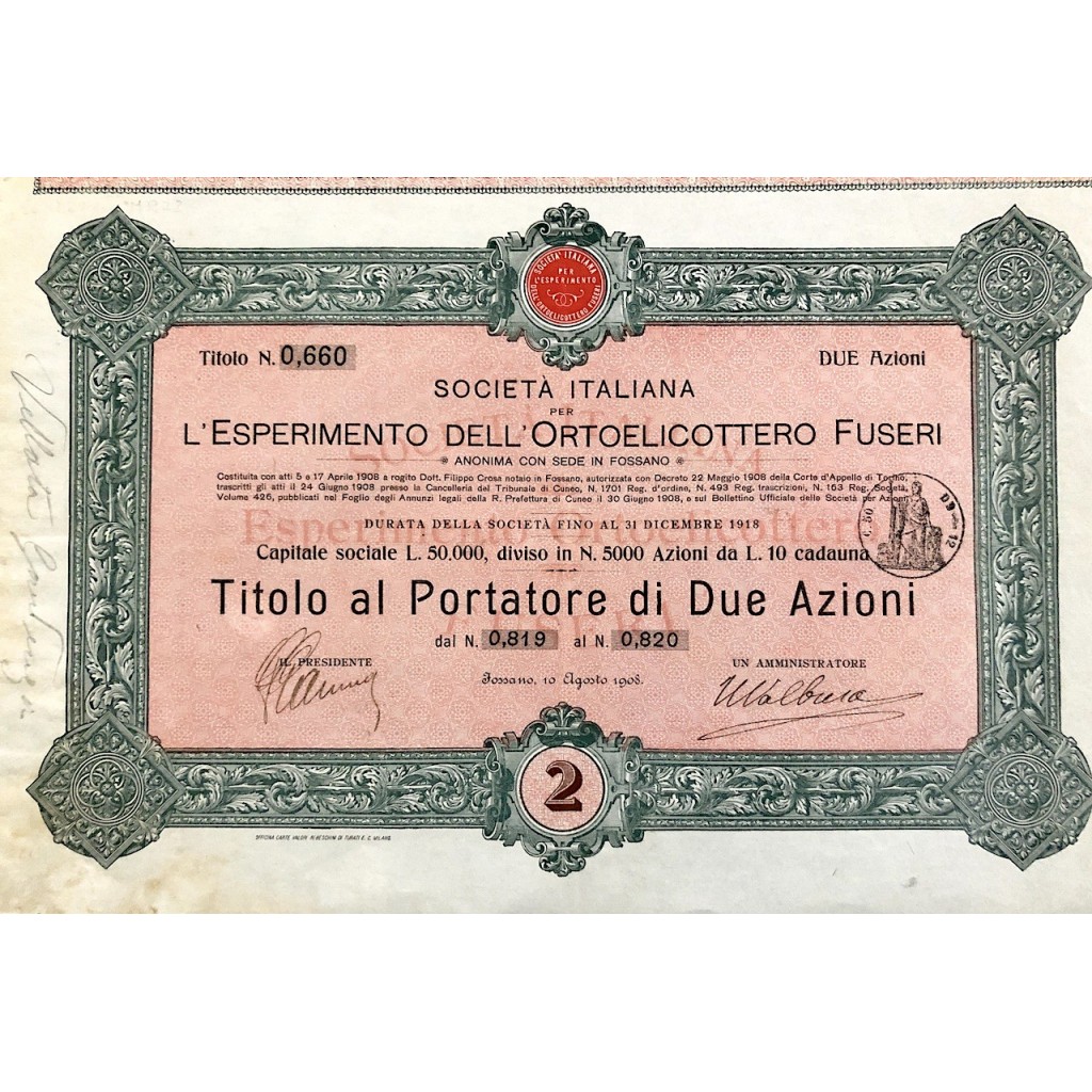1908 - SOCIETA' ITALIANA PER L'ESPERIMENTO...
