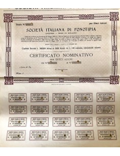 SOC. ITALIANA DI FONOTIPIA - 10 AZIONI MILANO 1906