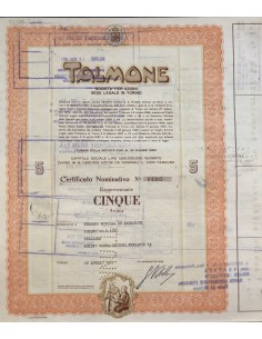1967 - TALMONE CERTIFICATO DA 5 AZIONI - TORINO