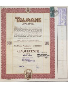 1971 - TALMONE CERTIFICATO DA 500 AZIONI - TORINO