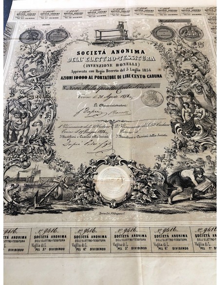 1854 - SOCIETA' ANONIMA DELL'ELETTRO TESSITURA INVENZIONE BONELLI - 1 AZIONE - TORINO