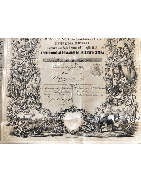 1854 - SOCIETA' ANONIMA DELL'ELETTRO TESSITURA INVENZIONE BONELLI - 1 AZIONE - TORINO