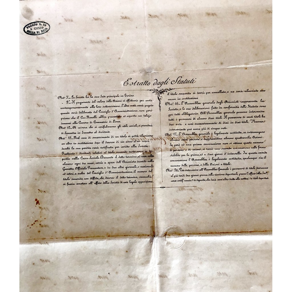 1854 - SOCIETA' ANONIMA DELL'ELETTRO TESSITURA...