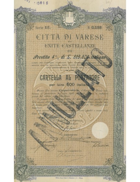 CITTA' DI VARESE ED UNITE CASTELLANZE CARTELLA VARESE 1901