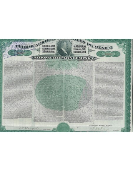 1907 - FERROCARRILES NACIONALES DE MEXICO 100 U.S. GOLD