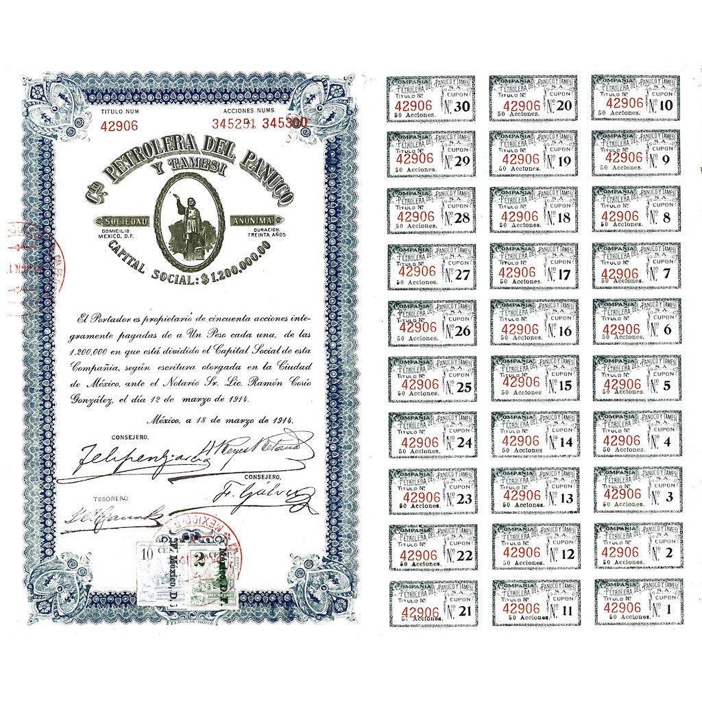 1914 - PETROLERA DEL PANUCO Y TAMESI (50 AZIONI)