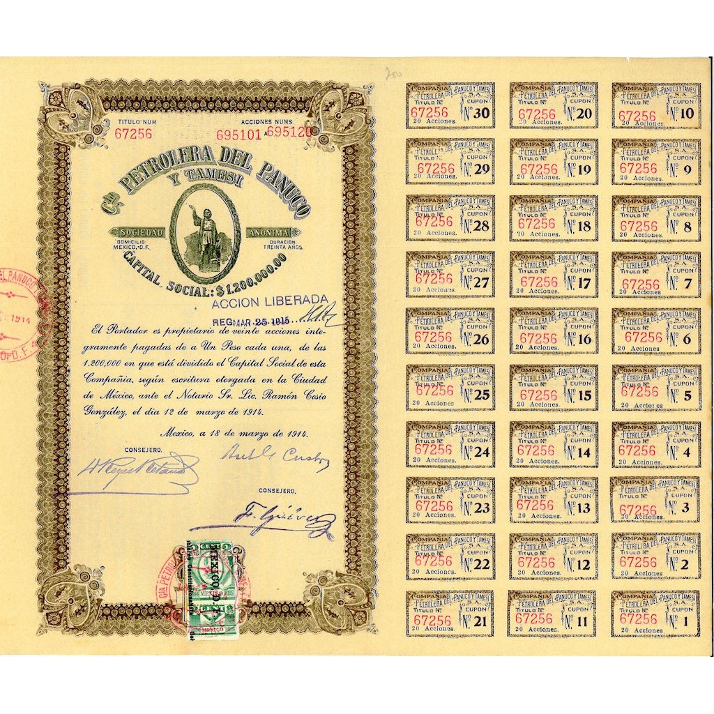 1914 - PETROLERA DEL PANUCO Y TAMESI (20 AZIONI)