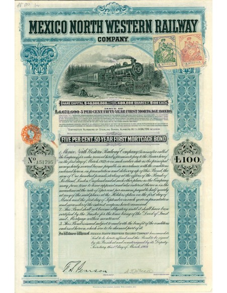 1909 - MEXICO NORTH WESTERN RAILWAY COMP. $100