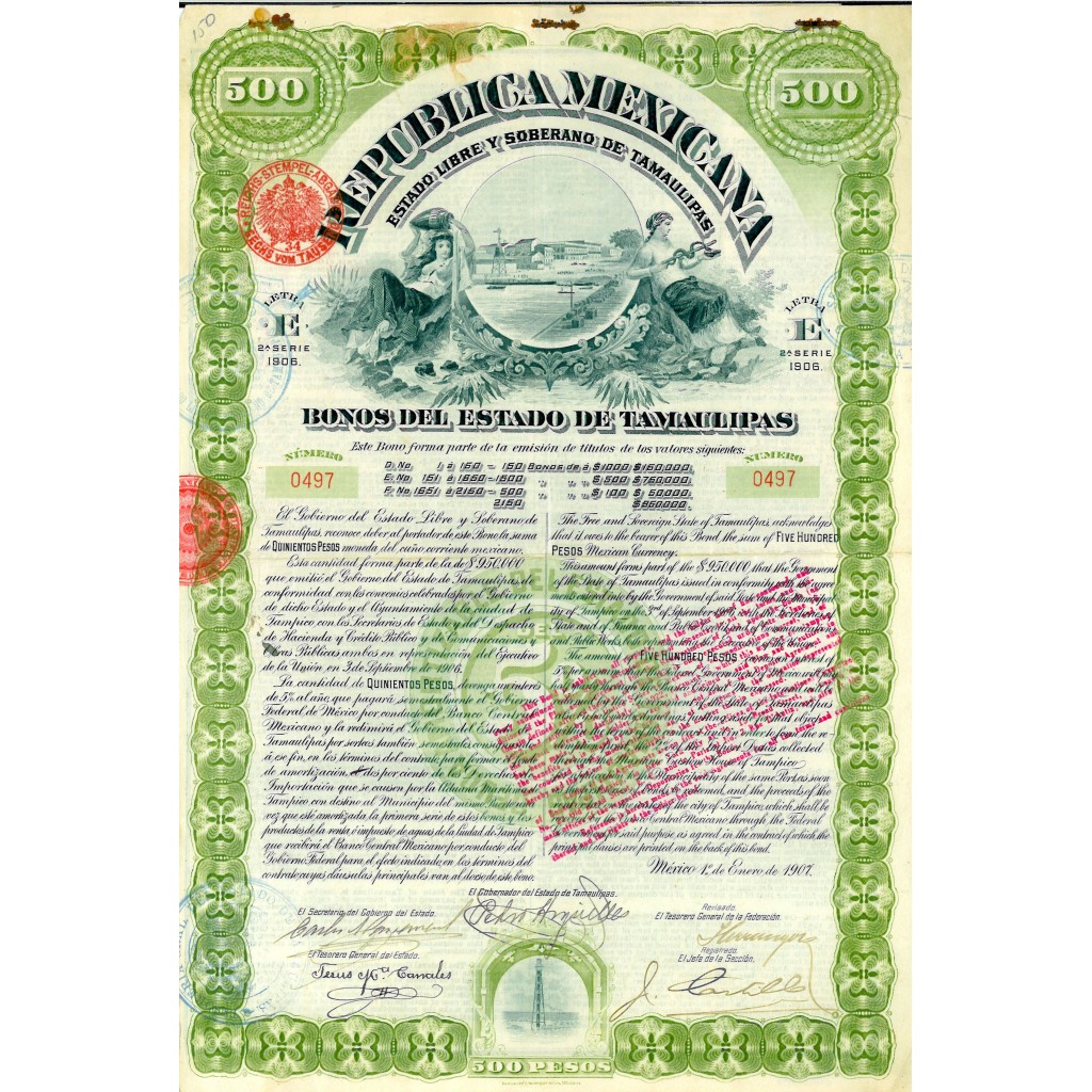 1907 - REPUBLICA MEXICANA - BONOS DEL ESTADO DE...