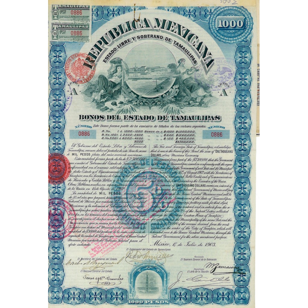 1903 - REPUBLICA MEXICANA - BONOS DEL ESTADO DE...