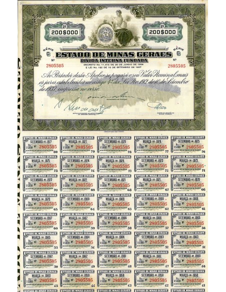 1937 - ESTADO DE MINAS GERAES - DIVIDA INTERNA FUNDADA Rs$ 200.000