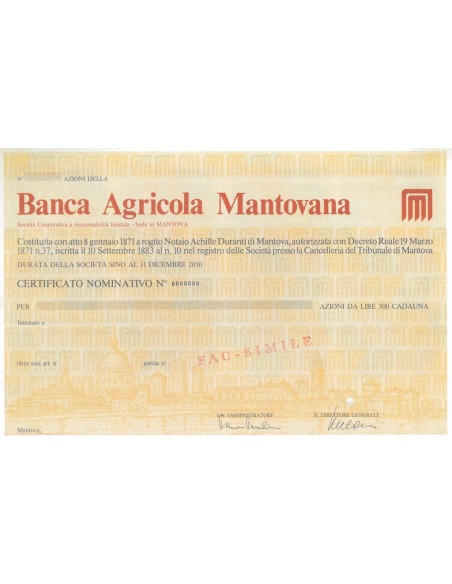 BANCA AGRICOLA MANTOVANA - AZIONI 1871