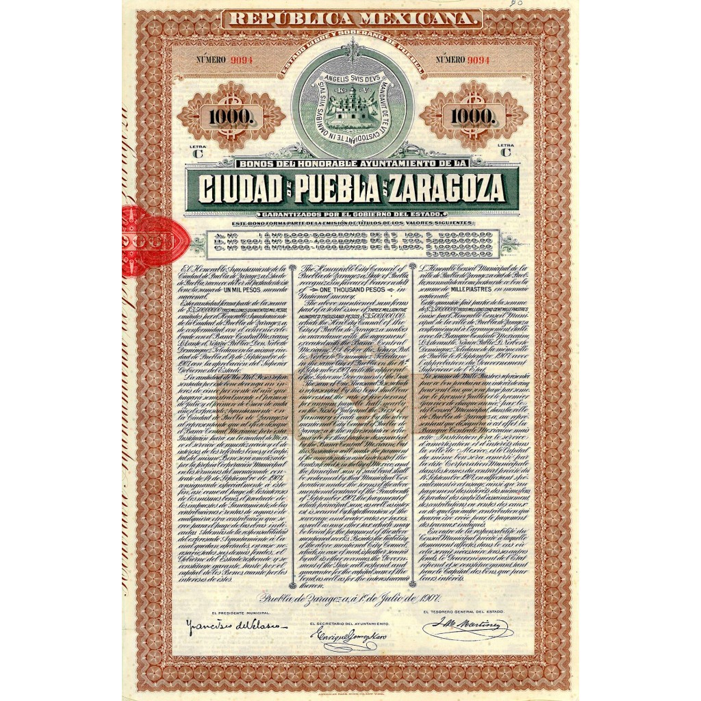 1907 - REPUBLICA MEXICANA - CIUDAD DE PUEBLA DE...