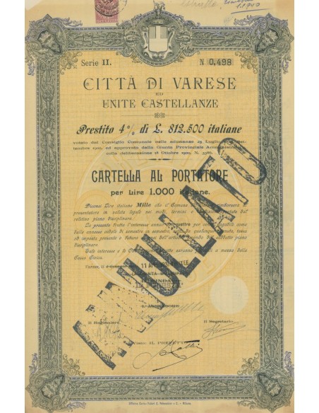 CITTA' DI VARESE ED UNITE CASTELLANZE CARTELLA VARESE 1931