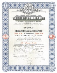 CREDITO FONDIARIO - 1000 CARTELLE 5% - ROMA 1969