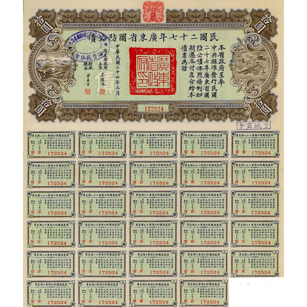 1938 - NATIONAL GOVERNMENT CHINA 10 $ MILITARY...