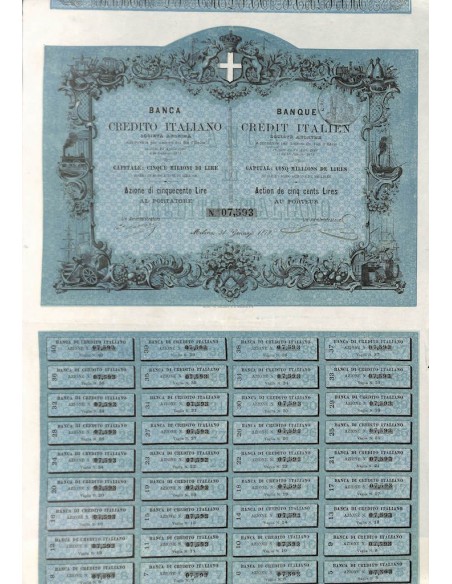 BANCA CREDITO ITALIANO SOC. ANON. - UNA AZIONE MILANO 1879