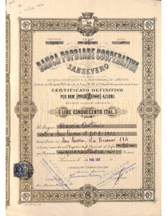BANCA POPOLARE COOPERATIVA SANSEVERO - AZIONI 1967