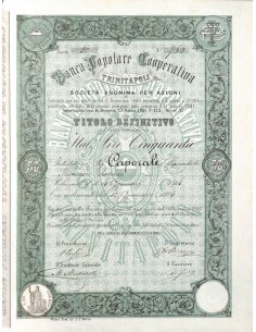 BANCA POPOLARE COOPERATIVA TRINITAPOLI - UNA AZIONE 1884