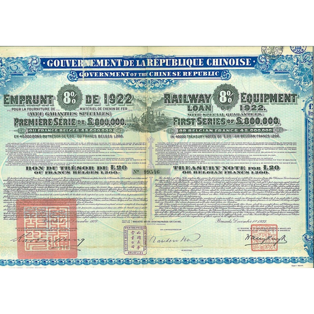 1922 - GOUVERNEMENT DE LA REPUBLIQUE CHINOISE...