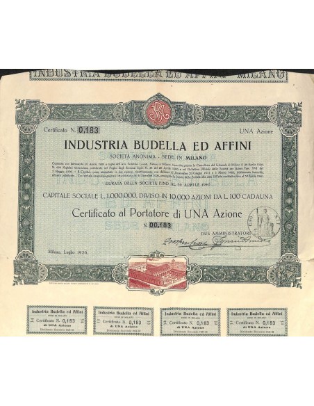 INDUSTRIA BUDELLA ED AFFINI - UNA AZIONE MILANO 1926