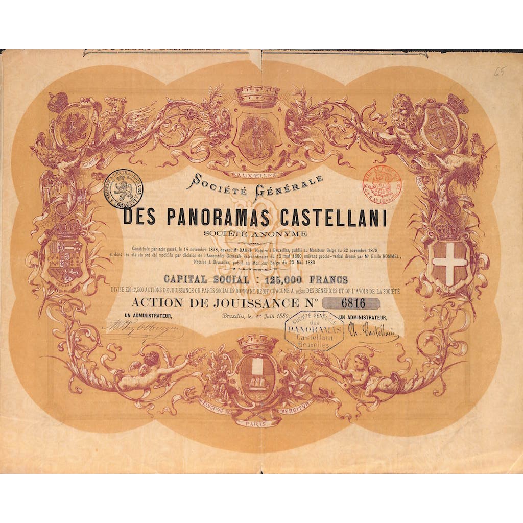 SOCIETE' GENERALE DES PANORAMAS CASTELLANI - 1 ACTION - BRUXELLES 1880