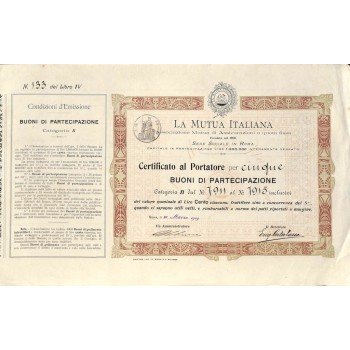LA MUTUA ITALIANA - 5 BUONI DI PARTECIPAZIONE ROMA 1909