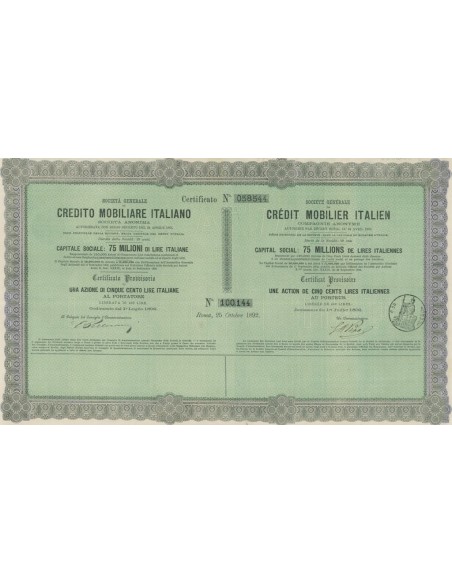 SOC. GENERALE DI CREDITO MOBILIARE ITALIANO 1 AZIONE ROMA 1892