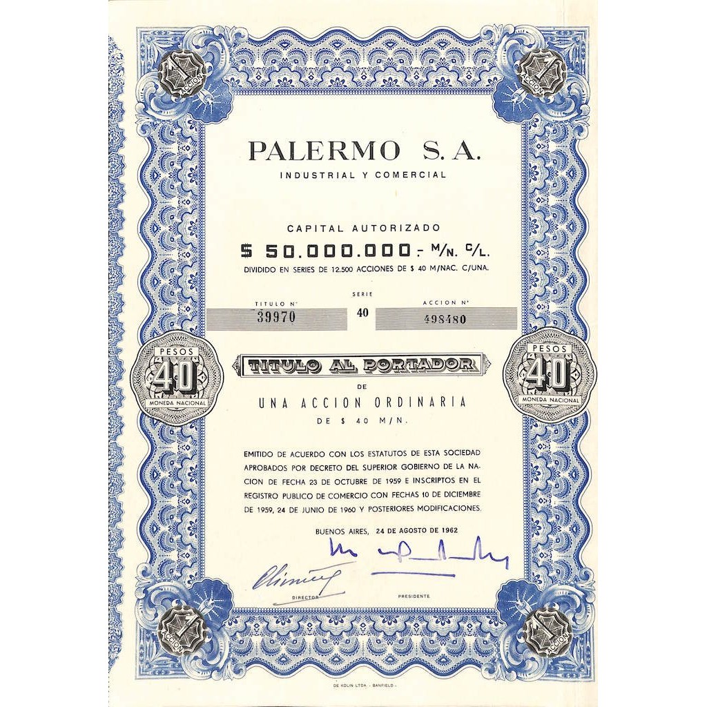 PALERMO S.A. - UNA AZIONE - 1962 BUENOS AIRES
