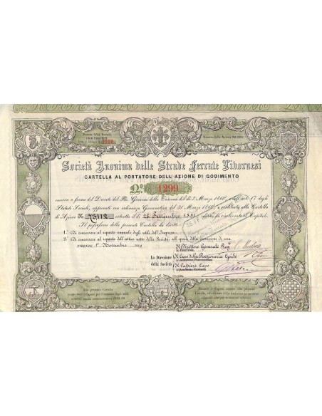 SOC. ANON. DELLE STRADE FERRATE LIVORNESI - UNA AZIONE - FIRENZE 1881