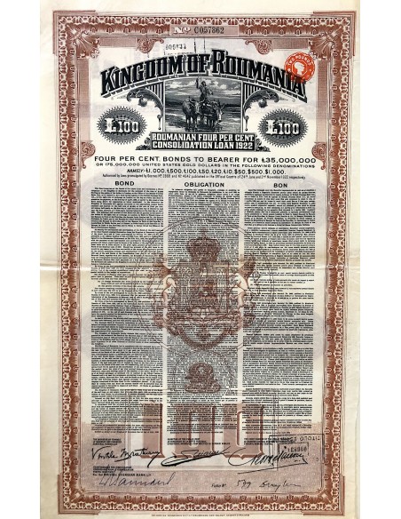 1922 - KINGDOM OF ROUMANIA 4% CONSOLIDATION