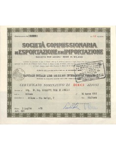 SOC. COMMISSIONARIA DI ESPORT. ED IMPORTAZIONE - 10 AZIONI MILANO 1970