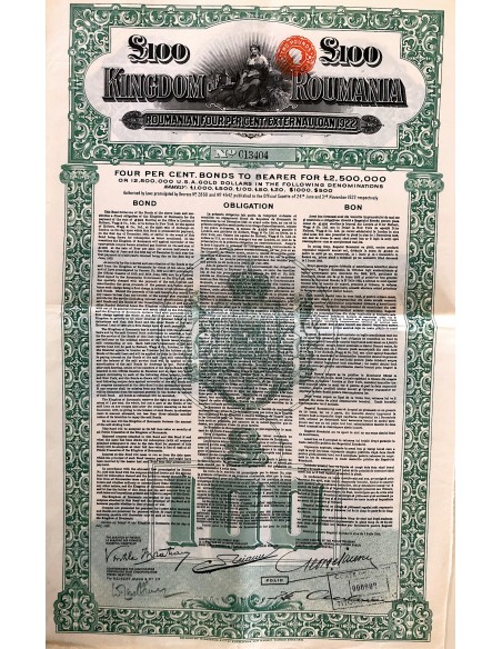 1922 - KINGDOM OF ROUMANIA EXTERNAL LOAN 4%