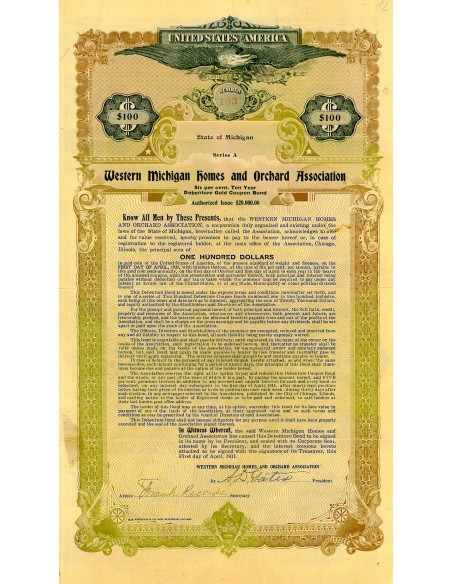 1911 - WESTERN MICHIGAN HOMES AND ORCHARD ASS. 6% $ 100